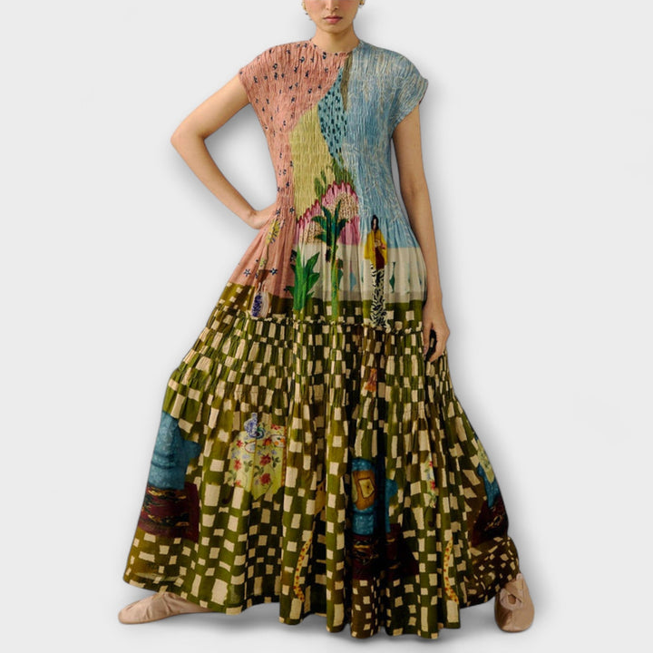 Amara - Šaty s plisováním a zvířecím potiskem