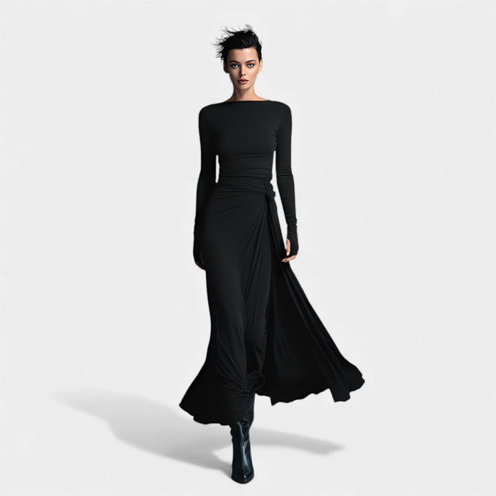 Anna – Elegantní šaty s bočním uzlem a jemným leskem