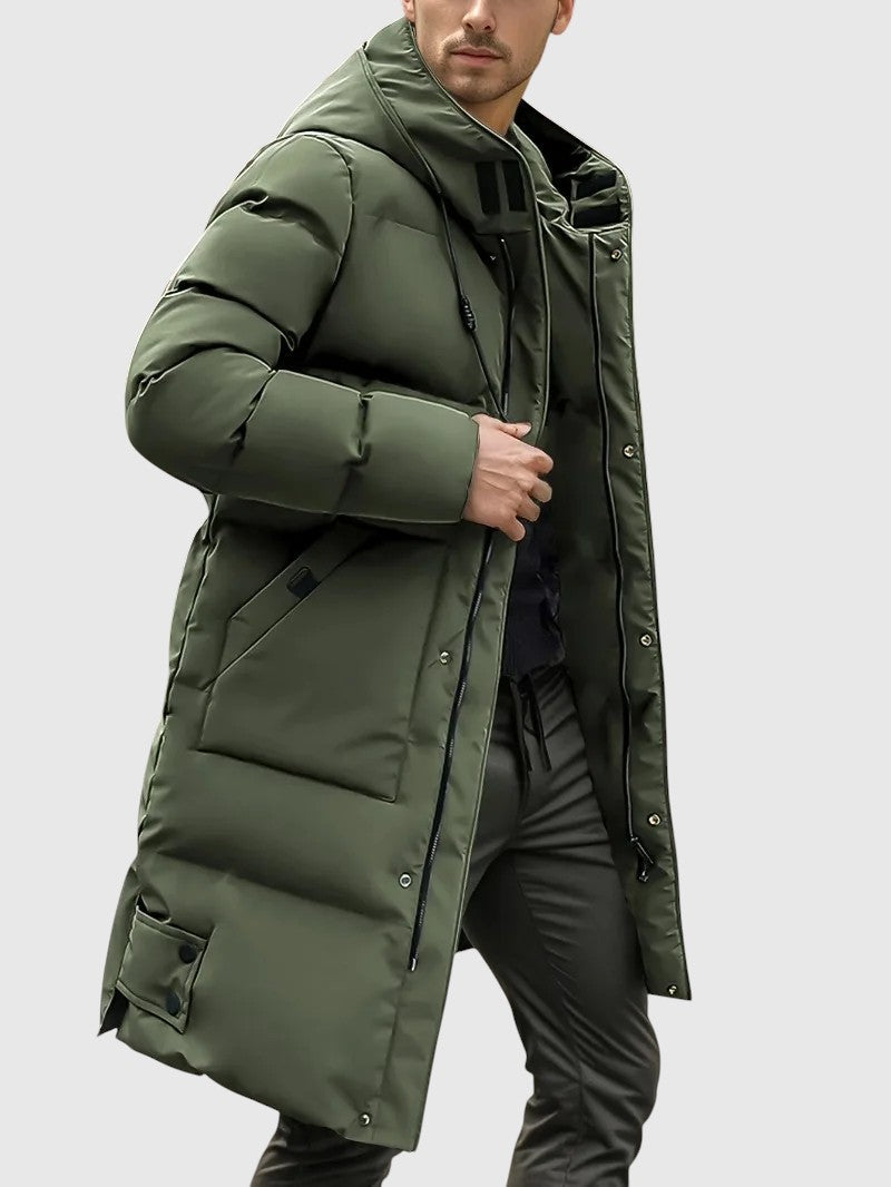 Jan – Prošívaný dlouhý kabát s kapucí