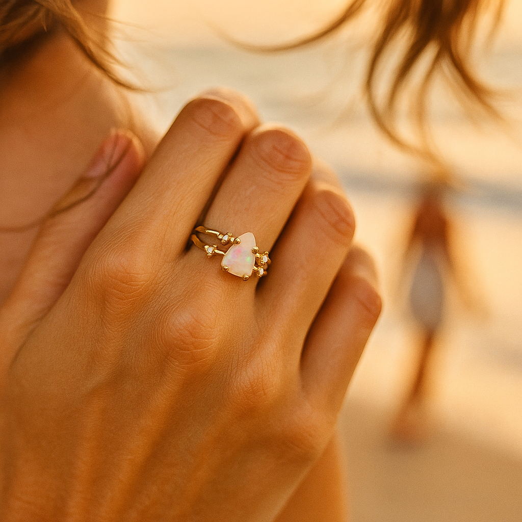 Azure | 925 Stříbrný prsten s měsíčním kamenem a zlatými akcenty