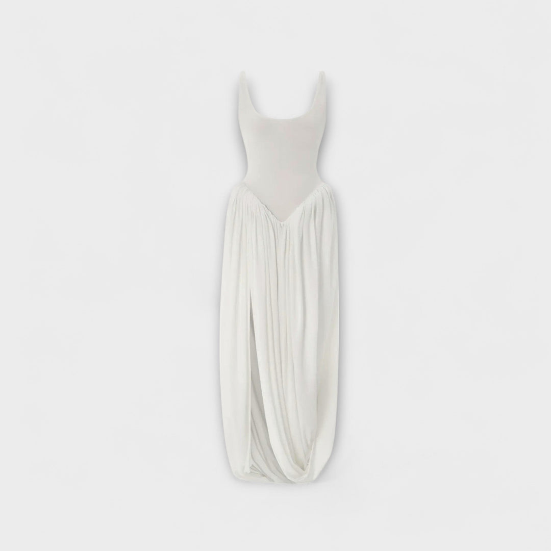 Maxi šaty s drapovanou sukní a bočním rozparkem