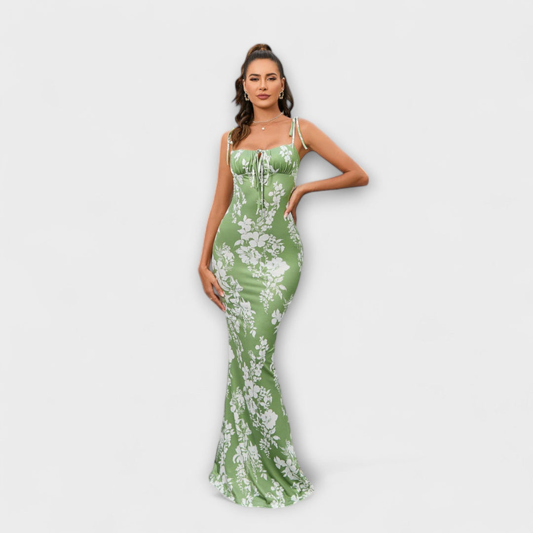 Thalia - Šaty na ples s květinovým potiskem a zavázanými ramínky