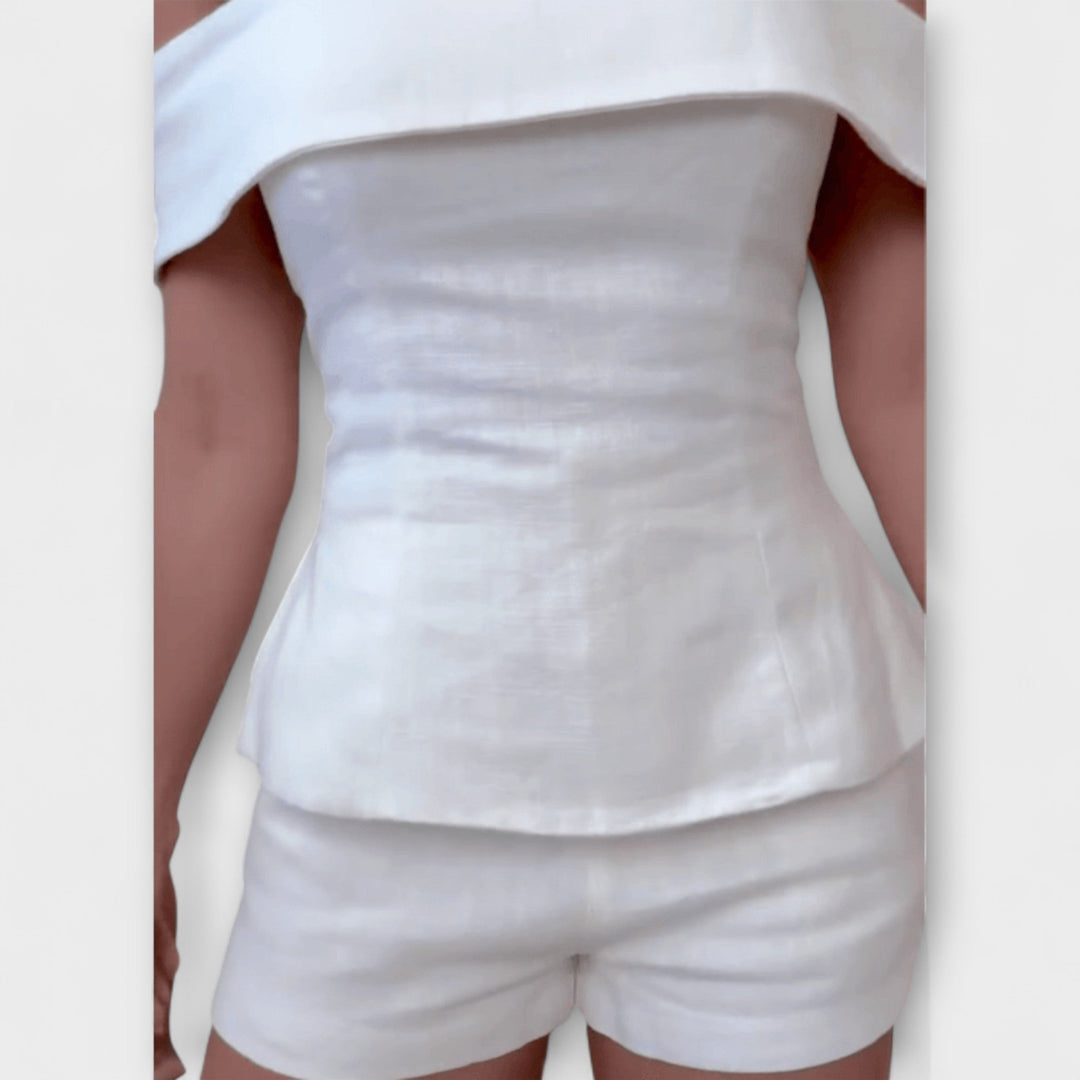 Olivia - Bílý bavlněno-lněný dvoudílný set