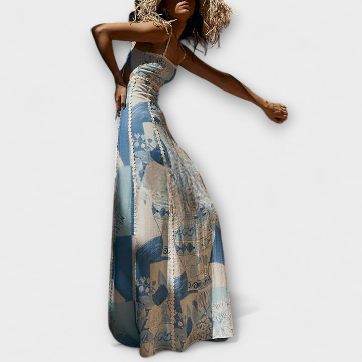 Terazza Ric Rac - Maxi šaty z lnu s rozšířeným střihem