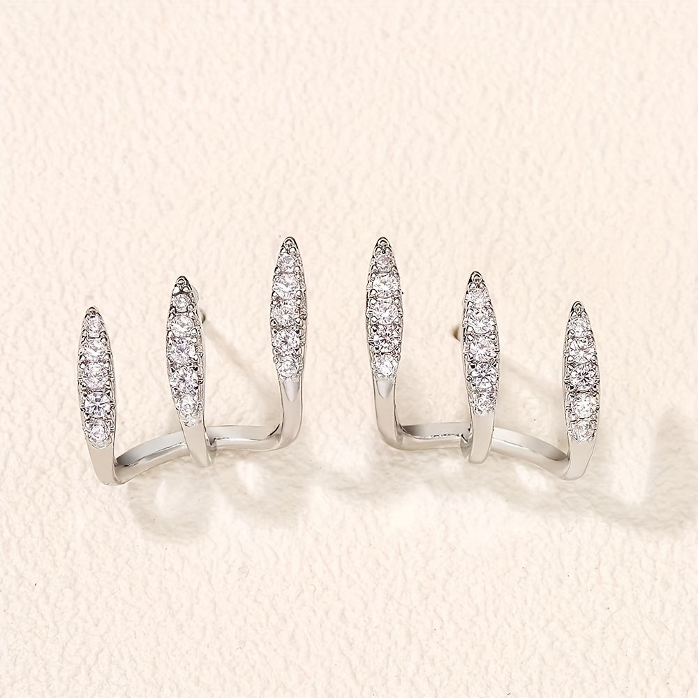 Elegantní náušnice s třemi drápy a rhinestones