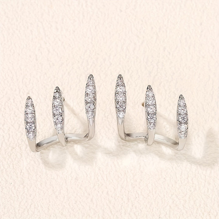 Elegantní náušnice s třemi drápy a rhinestones