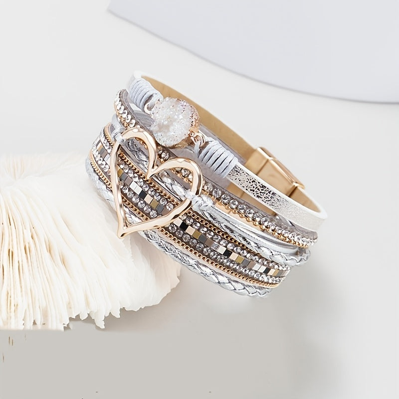 Boho vícerozměrný kožený náramek