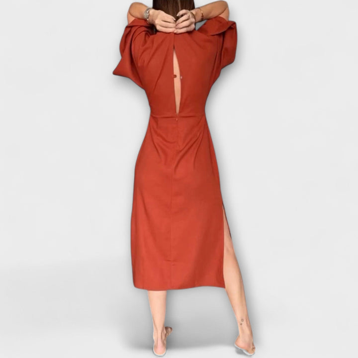 Holly - Ležérní šaty s výstřihem do V vyrobené z bavlny a lnu s šněrováním