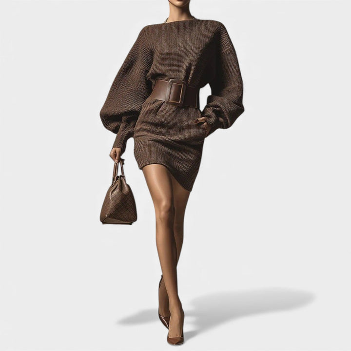 Ema – Elegantní pletené šaty s páskem