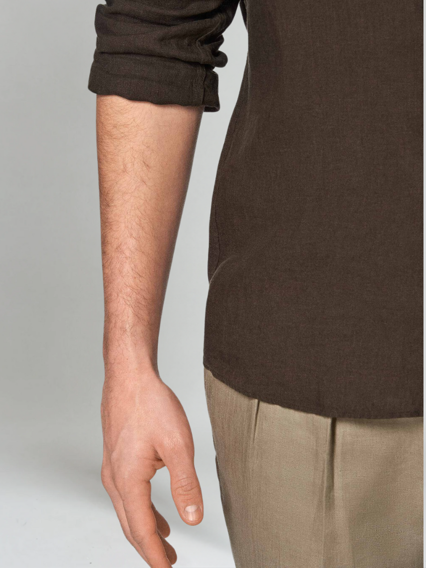 Esenciální Lněná Košile - Tmavě Hnědá