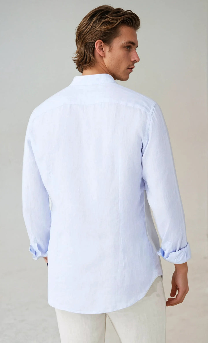 Lněná košile s bandovým límcem světle modrá