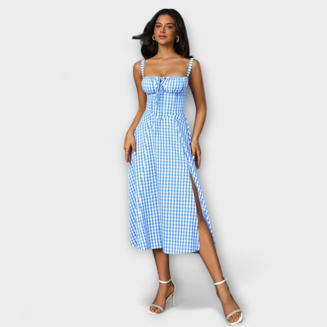 Naděje - Růžový top šaty s detailem rozparku