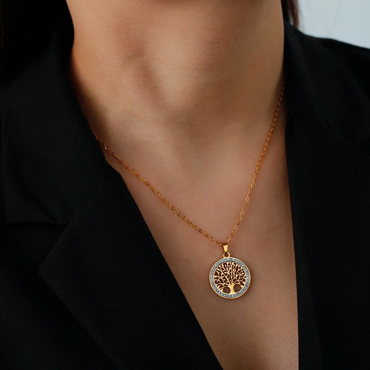 Lesklý strom života kulatý přívěsek