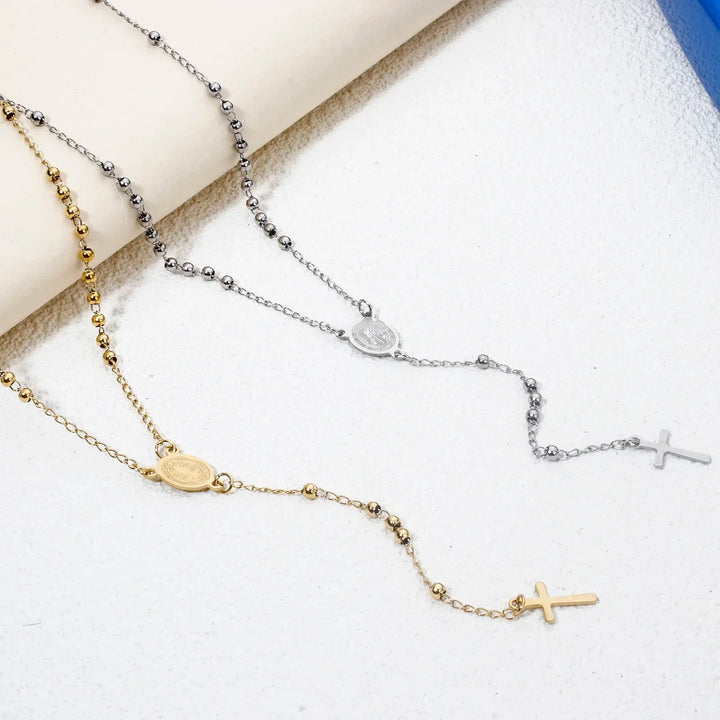 Náhrdelník z nerezové oceli s růžencem