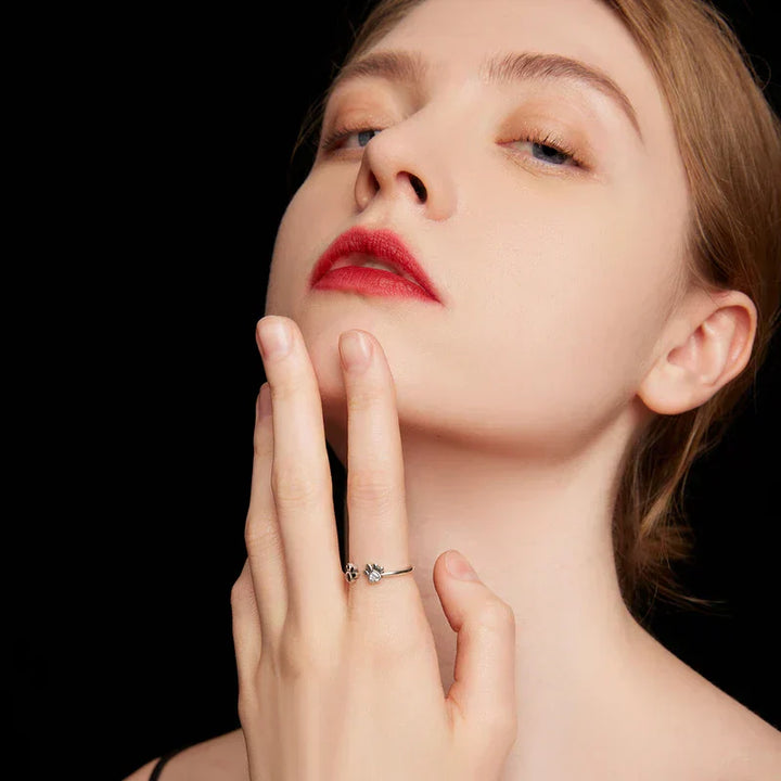 Stříbrný prsten s paw designem, nastavitelný s zirkonem a smaltem