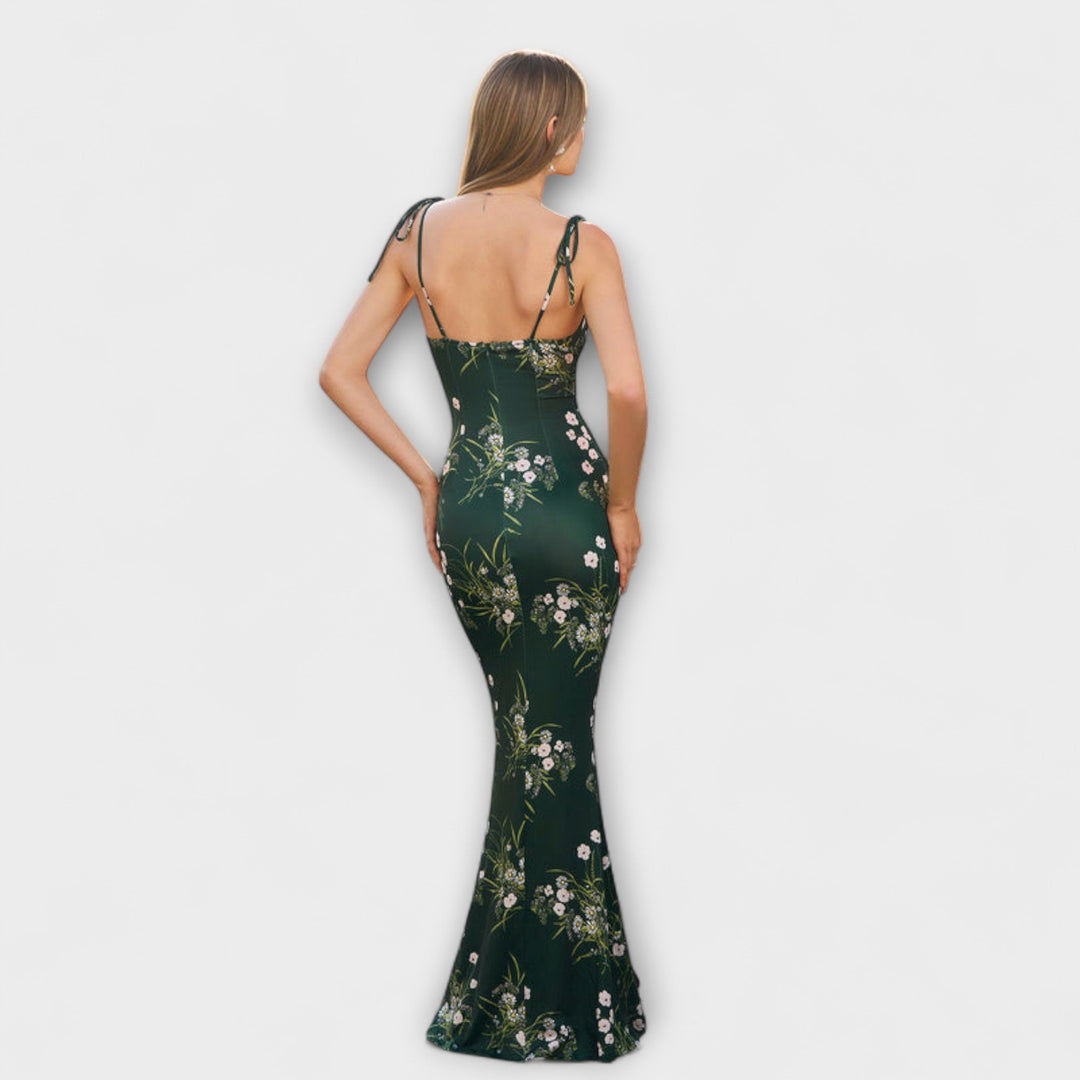Thalia - Šaty na ples s květinovým potiskem a zavázanými ramínky