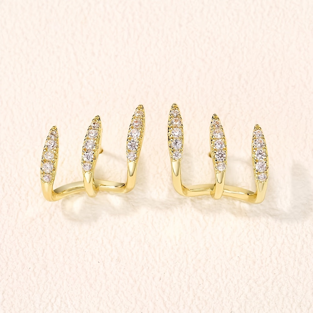 Elegantní náušnice s třemi drápy a rhinestones