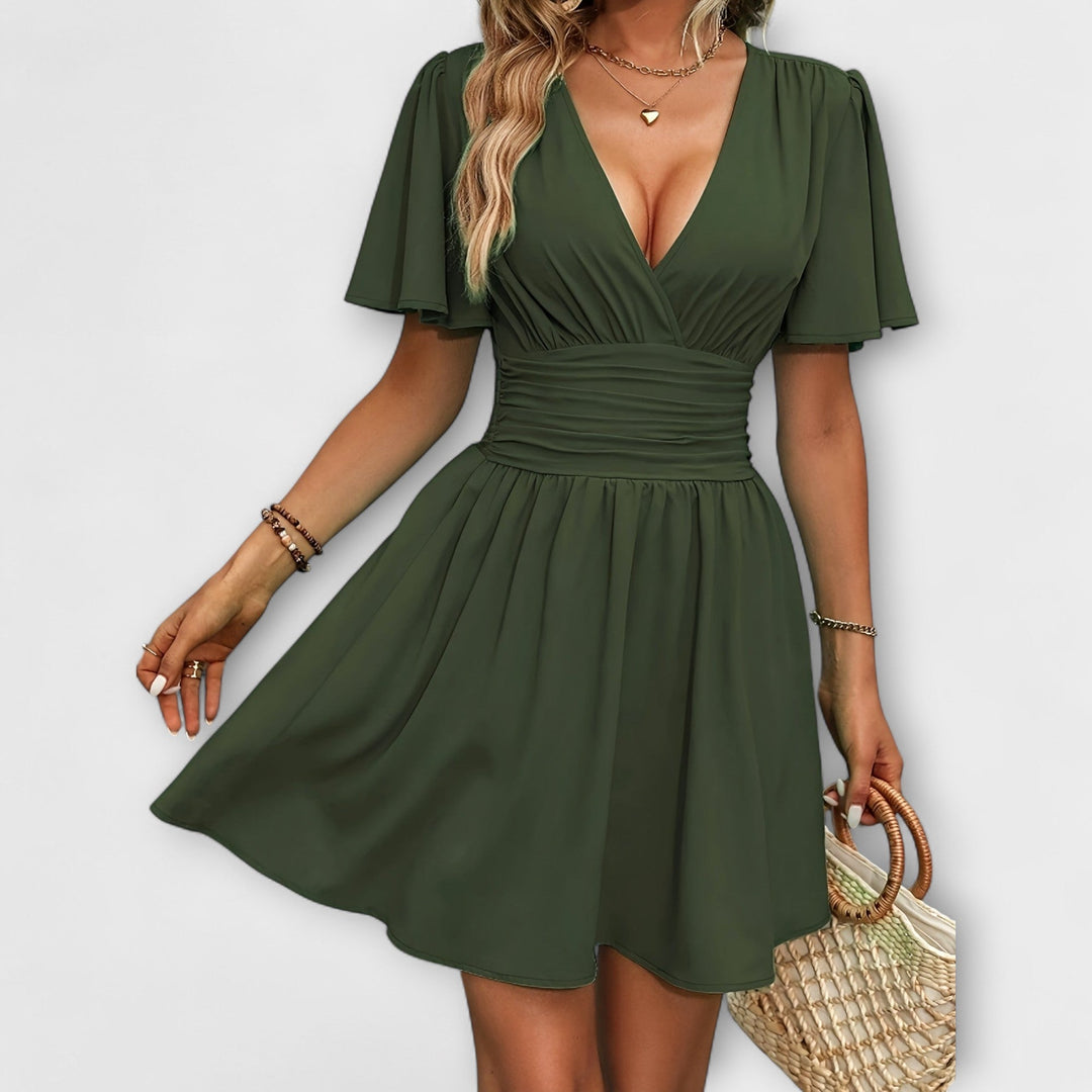 Winslet - Šaty s Nařaseným Pasem a V-Výstřihem