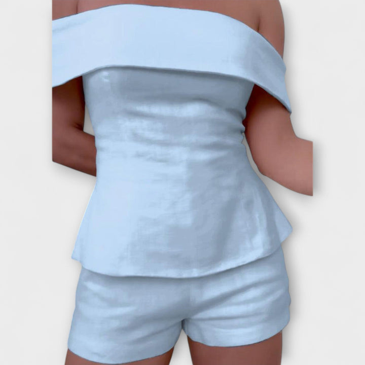 Olivia - Bílý bavlněno-lněný dvoudílný set