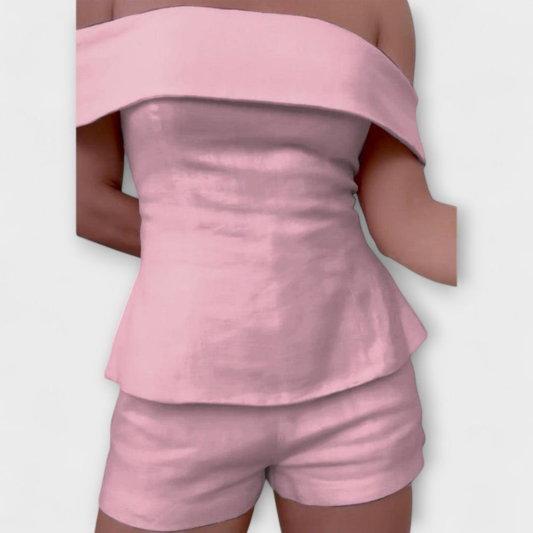 Olivia - Bílý bavlněno-lněný dvoudílný set