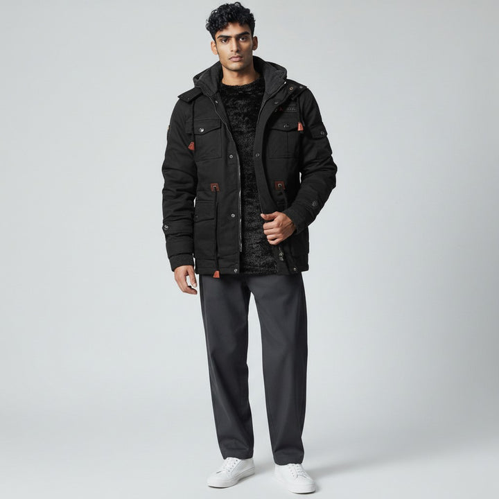 David - Vojenská bunda s vysokým límcem a více kapsami